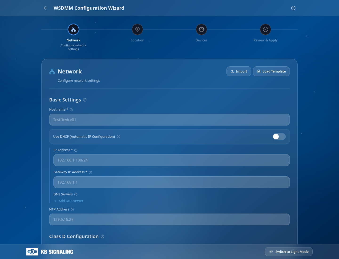 Actual WSDMM configuration wizard in the dark theme